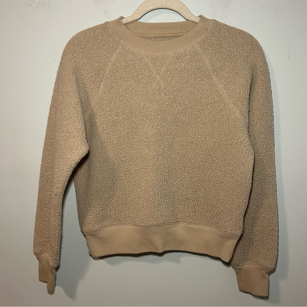 Everlane Light Brown Fuzzy Sherpa Fleece Pullover Sweatshirt Size Small